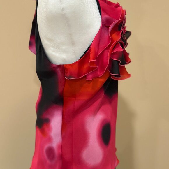 Women Vintage Express Halter Blouse Ruffle Flower Red Black Pink Size S Back Bow - Picture 6 of 11